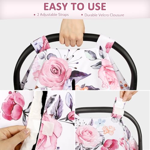 Image of Baby Car Seat Cover, Breathable Infant Carseat Cover for Summer Peekaboo Opening Car Seat Canopy Cover, Nursing Cover for Baby Boys Girls (Pink Floral)