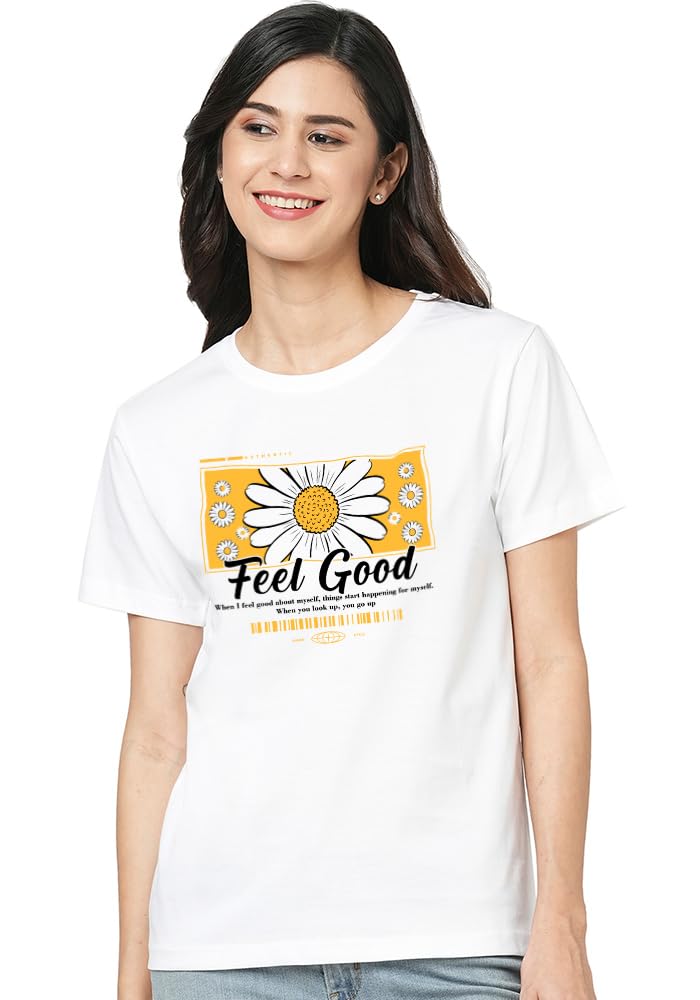 wear your opinion Cotton Unisex Relaxed Fit Printed T Shirt for Women (Feel Good)-picture-23