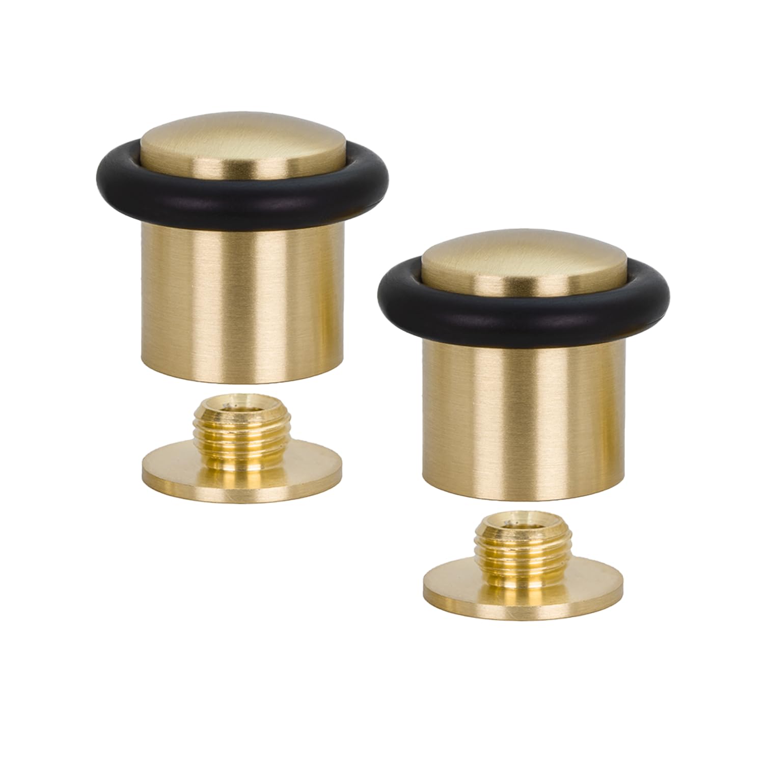 EVI Herrajes | Pack de 2 Topes de Puerta | Ø24 x 30mm | Base Roscada | Goma Negra de Silicona Natural | Latón | Incluye Taco + Tornillo | I-138CBMT