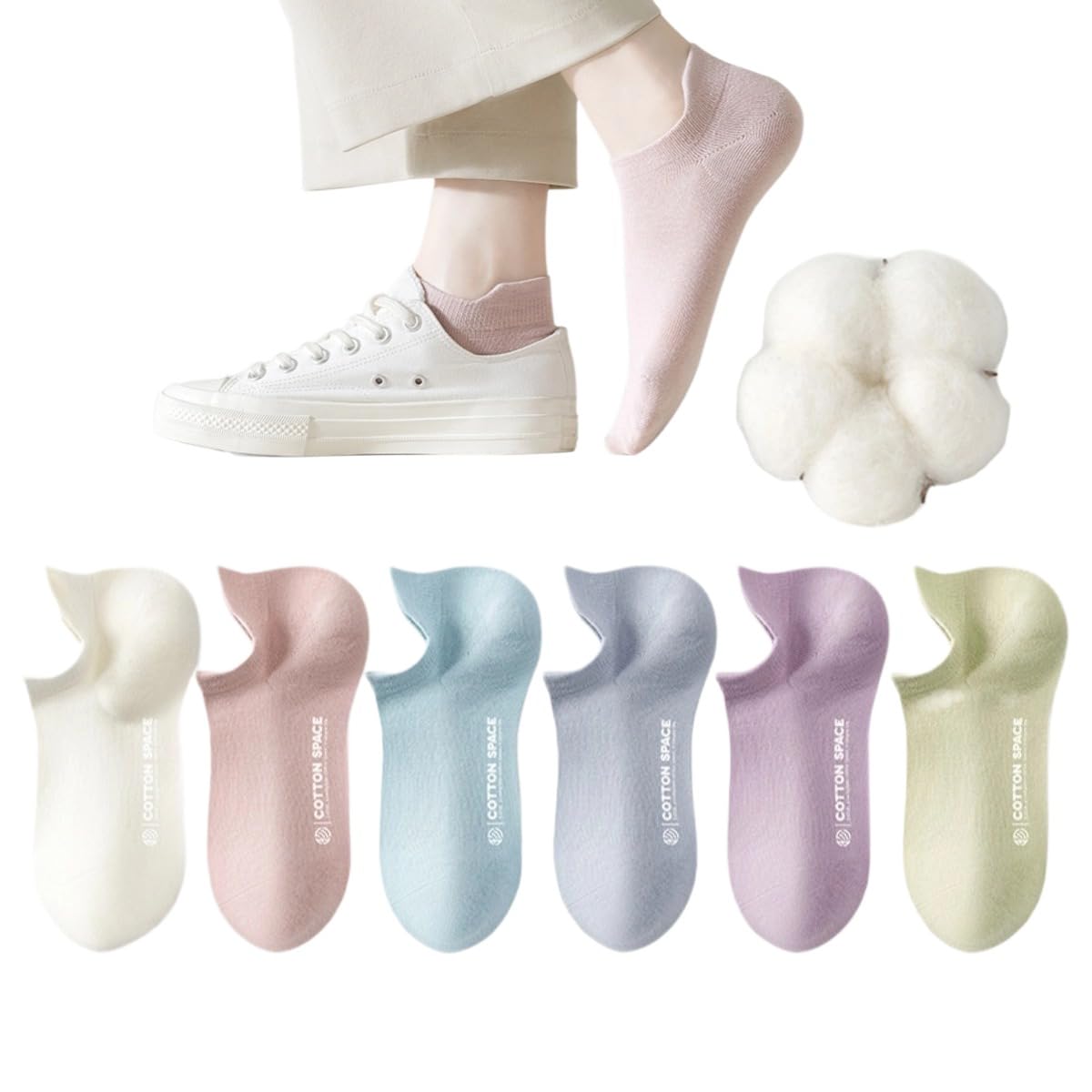 pzq 6 pairs 100% Cotton Thin Socks Women No Show Casual Lightweight Low Cut Ankle Socks Non Drop Heel Soft Breathable 4-8
