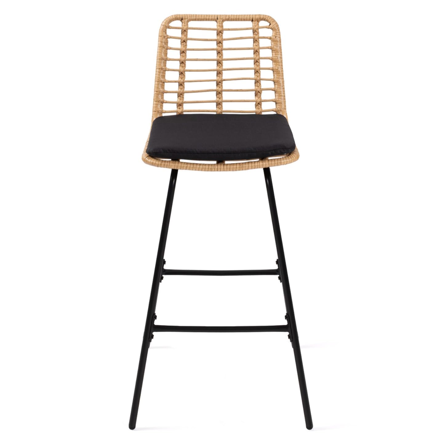 IDMarket - Lot de 2 tabourets de Bar Summer Effet rotin Pied métal Noir