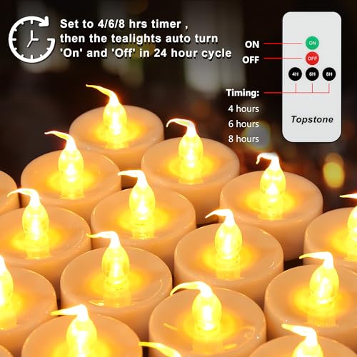 Image of Topstone CR2450 Battery Operated Flickering Flameless Candles with Warm Yellow Light,Remote Control Timer Votives,Decorative LED Tealights,Best for Wedding and Festival Decoration,Pack of 12