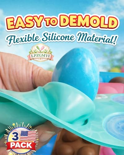 Easter Egg Silicone Mold for Baking, 3 Pack 24 Cavity Food-Grade Chocolate Molds, Non-stick Egg Shaped Easter Freezer Molds, DIY Baking Supplies Tools Set for Cake, Jello, Ice Cream, Dessert (Set-B) #2