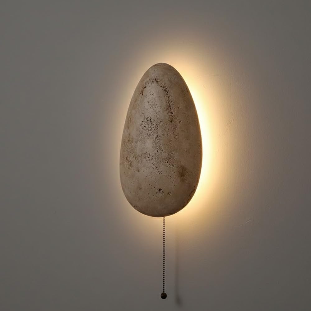 NHPJFDC Modern Travertine Wall Sconce Lighting, Natural Stone Pebble Wall Light Fixture, Minimalist Organic Sconce for Bedroom Bedside, Living Room, Hallway, Cream Style Decor(19cm (7.49"))