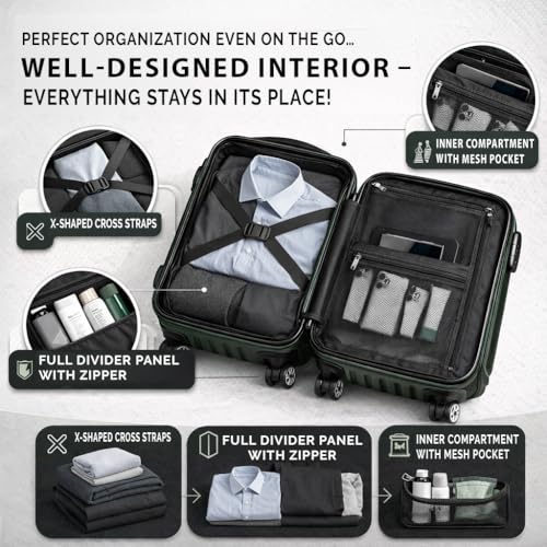 POSH Maleta ABS – Grande 75 cm, tamaño mediano 65 cm & equipaje de mano maleta rígida en una – Ruedas de 360° – 198 L de volumen interior total, verde oscuro, XL - Groß, Juego de maletas rígidas con - imagen 5