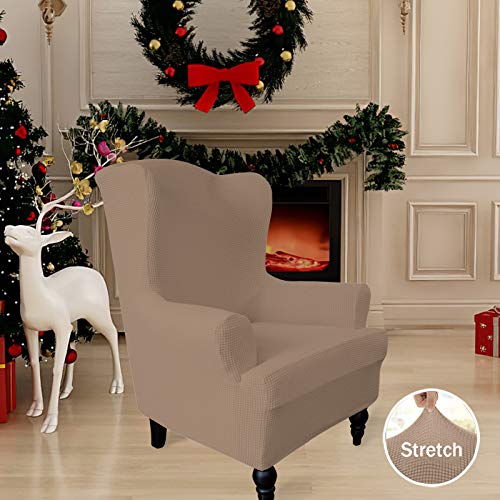 Image of Easy-Going Stretch Wingback Chair Sofa Slipcover Camel | 1-Piece Sofa Cover Furniture Protector Couch Soft with Bottom, Spandex Jacquard