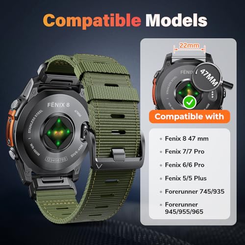 Correa compatible Nylon para reloj Garmin Fenix 22 mm miniatura 5