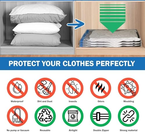 Image of Vacuum Storage Bags for Clothes and Bedding with Airtight Reusable Compression Design for Blankets, Sarees, Sweaters, Comforters, Mattress, Wardrobe, Travel, and Space Saving Storage