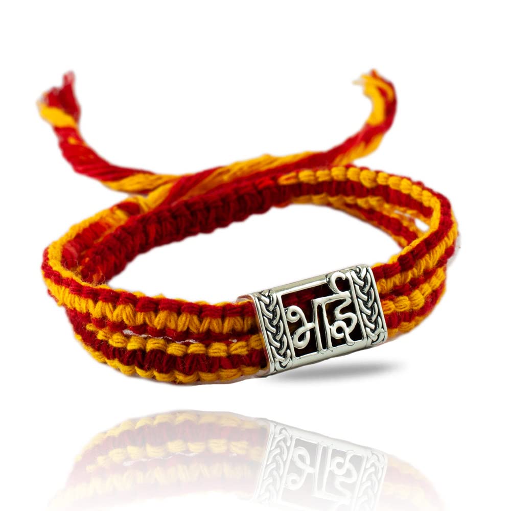 FOURSEVEN Jewellery 925 Sterling Silver Bhai Strength Silver Story Box Bead with Wrap Around Moli Rakhi Bracelet for Men and Women (Raksha Bandhan Rakhi for Brother with Roli Chawal)