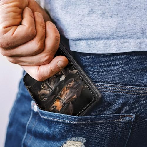 Image of Coldinair Horse Boys Wallet for Kids anf Teenager,Black Novelty Small RFID Bifold Wallets Bi-fold PU Leather Wallet Credit Id Card Cash Holder for Teen Boys