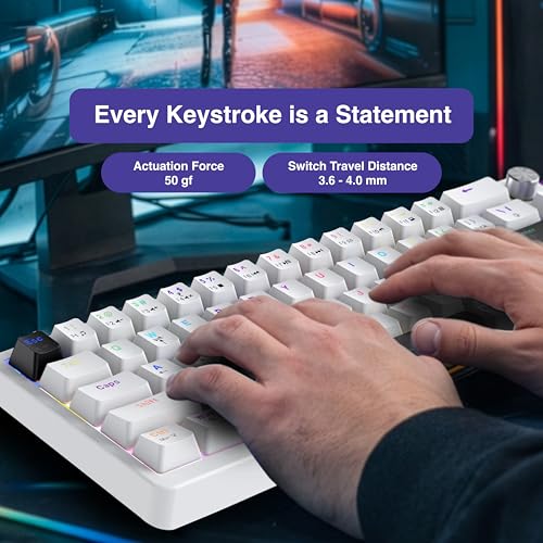 Image of FINGERS Savage-MK2 Wired Mechanical Gaming Keyboard (65% Compact 67 Keys, Hot-Swappable Switches, 2-Layer Gasket, 11 RGB Modes, Volume Control Knob, 100% Anti-Ghosting, 50M Keystrokes) - Crystal White