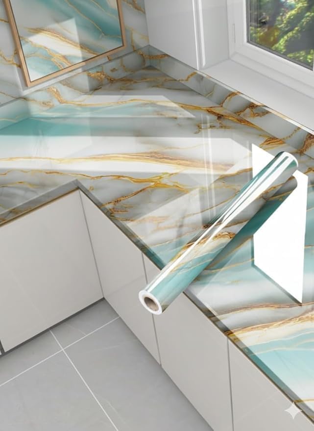 Hexon Aluminum Foil Kitchen Wallpaper Oil Proof Heat Resistant,Self Adhesive Wallpaper Sticker,Kitchen Wallpaper Waterproof for Slab,Water Proof Wallpaper for Kitchen Wall (60x200cm)(Sky Gold)-image-34