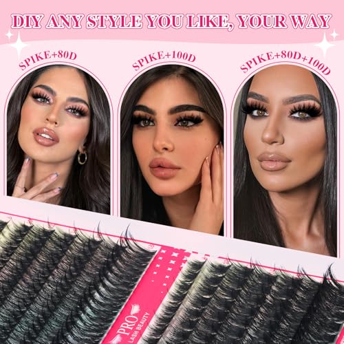 PROLASHBEAUTY Lash Clusters with Spikes 80D 100D Manga Lash Clusters Kit Spiky Eyelash Clusters Lash Bond and Seal Lash Remover Lash Tweezer Apply at Home(80D+100D, 8-18mix) — view 4