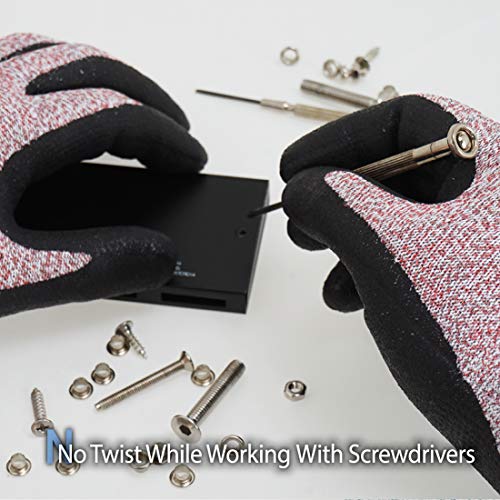 Image of DEX FIT Level 5 Cut Resistant Gloves Cru553, 3D Comfort Stretch Fit, Power Grip, Durable Foam Nitrile, Smart Touch, Machine Washable, Thin & Lightweight, Red 10 (XL) 1 Pair