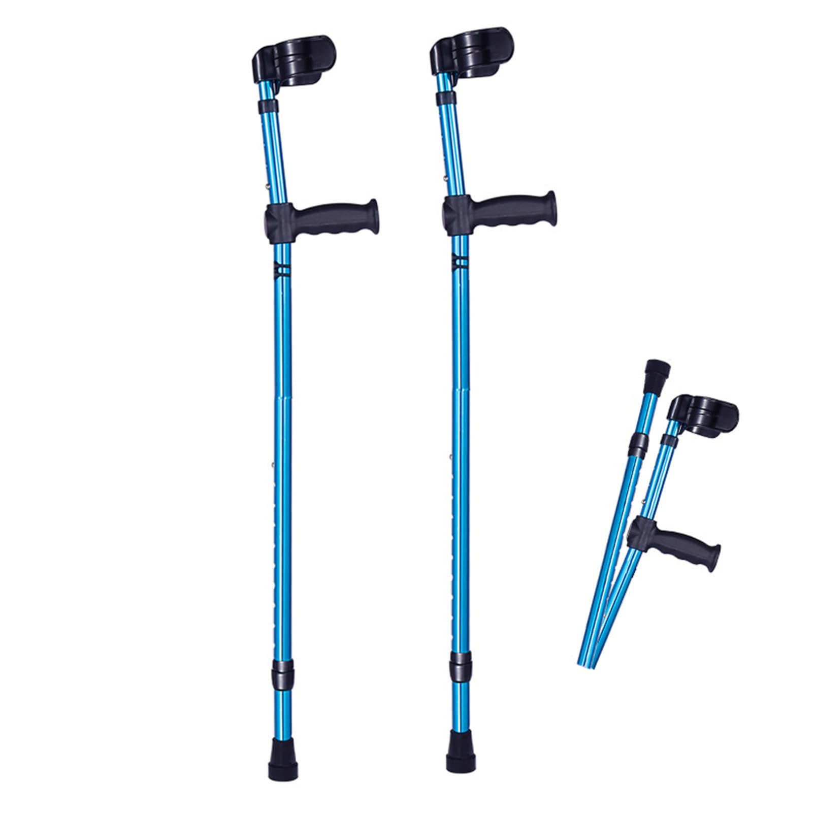 Muletas de Antebrazo De Aluminio Plegables para Adultos (×2 Unidades, Puño Abierto), Muletas Ortopédicas Ajustables De Moda para Viajes, Soporta hasta 100 Kg, Azul