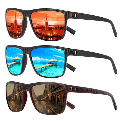 Square Polarized Sunglasses for Men and Women Lightweight Frame Sun Glasses with UV Protection A11 Black/Blue+black/Red+teal/Teal