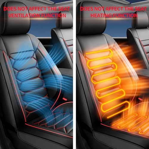 Image of Fit Sierra Car Seat Covers (Only Front 2 Seats) Compatible with GMC Sierra 1500 /2500 /3500 2000-2026-Full Coverage Breathable Leather, Airbag Compatible, Waterproof & All-Weather, Black+Red