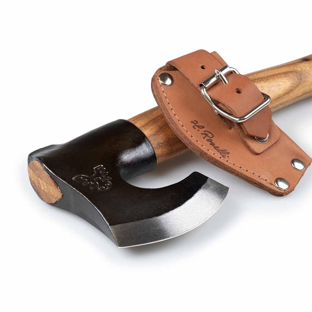 H. Roselli Carbon-Stahl-Axt R860D mit kurzer Schaft aus roter Ulme für Garten, Wald & Camping - Zum Holzspalten, Hacken & Entstehen mit Klingenschutz aus Leder
