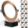 Sunco 12 Pack 5CCT 6 Inch Ultra Thin LED Recessed Lighting, 2700K/3000K/3500K/4000K/5000K Selectable, Dimmable, 14W, Canless Wafer Thin with Junction Box, Bronze