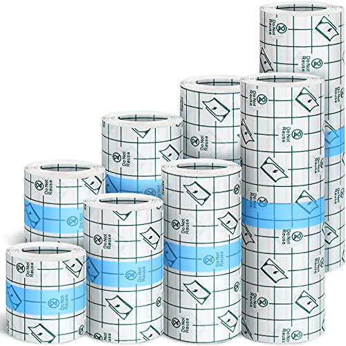 Threlaco 8 Pieces Transparent Stretch Adhesive Bandage Shower Dressing Transparent Film Dressing Roll Waterproof Protective Bandage Clear Bandages Dressing Tape for Tattoos, 4 Sizes