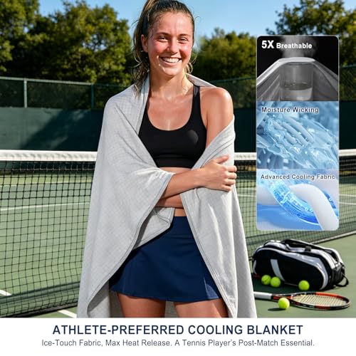 EMME Cooling Blanket for Hot Sleepers, Ice Cold Q-Max 0.45, 152x203 cm Lightweight Breathable Blanket for Bed Couch Travel, Double-Sided Cool Touch, Night Sweats Relief, Light Grey - Image 3
