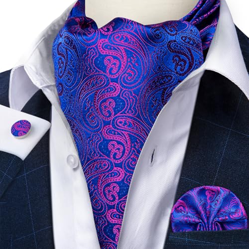 Image of DiBanGu Silk Woven Ascot Cravat with Pocket Square Set for Men | Paisley Ascot,Wrinkle-Resistant,Silky Smooth,Easy to Match,Cufflinks,Tie Ring,Wedding,Ceremonies,Party Occasions,Banquet