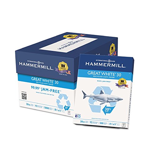 Hammermill 86700 - Great White Recycled Copy Paper, 92 Brightness, 20lb, 8-1/2 x 11, 5000 Shts/Ctn