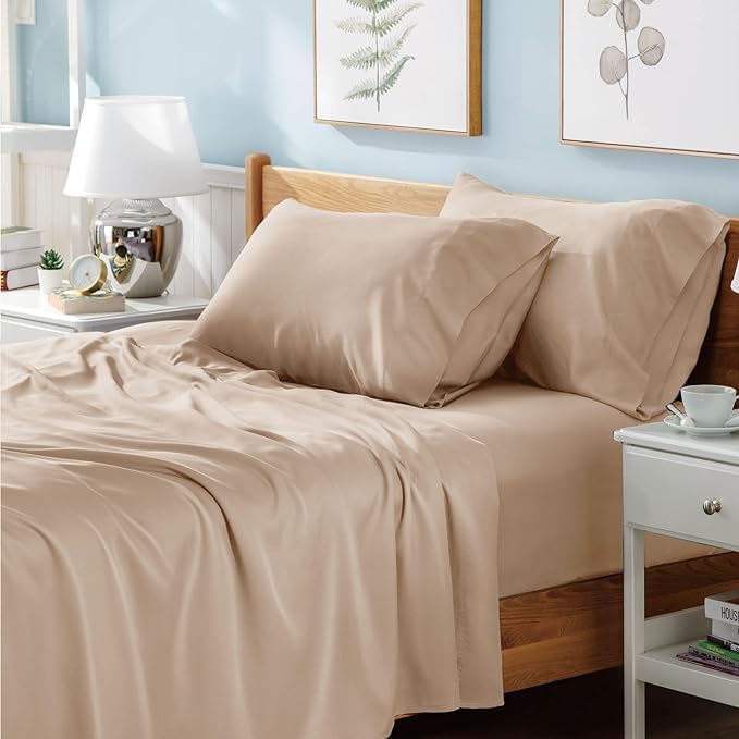 Prime Linens Flat Sheet Poly Cotton Percale Breathable Bed Top Sheet Wrinkle, Shrinkage and Fade Resistant Flat Bed Sheets (Beige, Super King(264Cm x 264Cm))