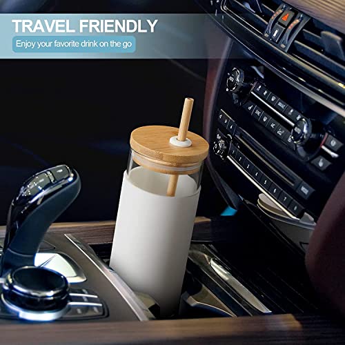 Image of Glass Coffe Mug with Lid and Straw, Reusable Sipper Bottle with Leather Sleeve Glasss Coffee Mug with Silicone Straw and Leakproof Lid Tumbler for Coffee (Glass Sipper with LID Straw 400ML)