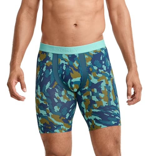 Jockey Men's Underwear Chafe Proof Pouch Cotton Stretch 8.5" Long Leg Boxer Brief - 3 Pack, Chaotic Camo, L2