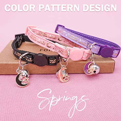 Image of 3 Pack Breakaway Cat Collars with Bell- Golden Moon Cat Collar Glow in The Dark for Girl Boy Cats with Safety Buckle- Cute Kitten Collar Adjustable 8 inch-12 inch for Kitty Puppy Small Pets