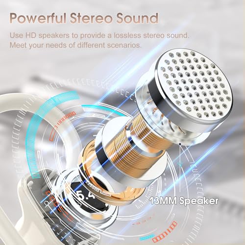 Image of Wireless Earbuds Bluetooth 5.4, 50H Playtime Sport Earphones with Earhooks, HiFi Stereo Bluetooth Hearphones with 4 ENC Noise Cancelling Mic, IPX7 Waterproof Over the Ear Buds for Gym /Running, White