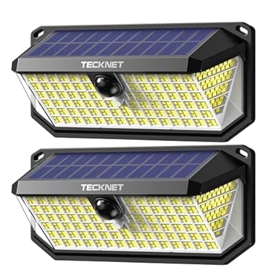 TECKNET 4200Lm 416 LED Solar Lights Outdoor Waterproof, 300° Angle & 3 Lighting Modes Motion Sensor Outdoor Lights, 2 Pack Security Solar Light IP66 for Fence Front Door Yard Deck Garden Garage