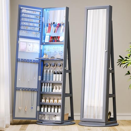 Gurexl Schmuckschrank mit Spiegel, Spiegelschrank mit Beleuchtung...