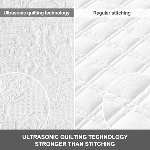 Hansleep White Quilt King Size - Damask Ultrasonic All Season Bedspread King, Soft Lightweight Coverlet Bedding Set, 3 Piece (1 Quilt, 2 Pillow Shams) by Hansleep - Image 4