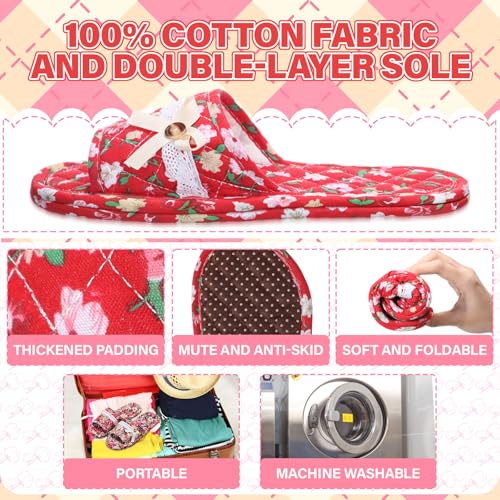 3 Pairs Floral Cotton House Slippers for Guest Women Washable Indoor Cotton Slippers Open Toe for Hotel Travel Airplane Spa3