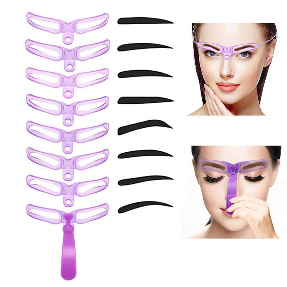 Terrysun 8 Styles Reusable Eyebrow Stencil with Handle and
