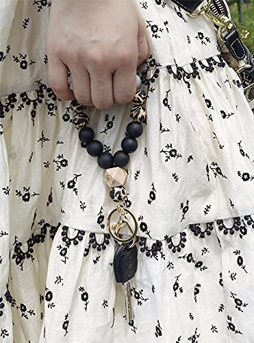 Poagoep Silicone Key Ring Bracelet Beaded Keychain Wristlet Beaded Bangle Wristlet Keychain House Car Keys For Women(Leopard) #TOP3