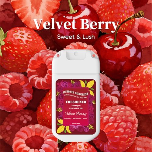 Image of Travel Size Toilet Spray, 2 Pack Air Freshener Spray for Bathroom Deodorizer, Travel Essentials Variety with Removable Hook - Cedar and Berry Scent