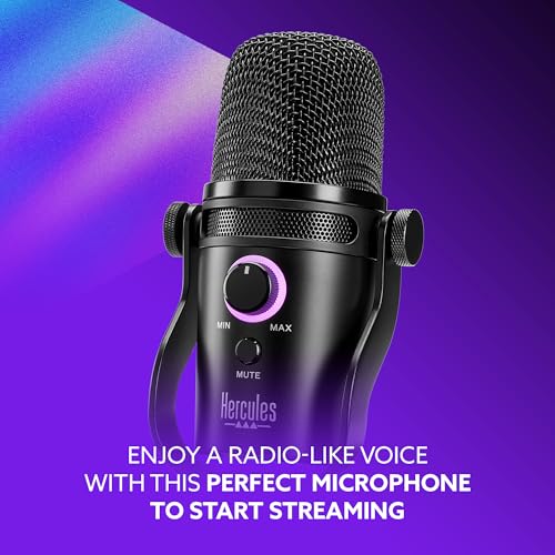 Image of Hercules Stream Starter Kit, Includes Stream 100 and HUD-600 USB Microphone + 3 Months Voicemod Pro, Core Streaming apps pre-Integrated (OBS, Streamlabs), Compatible with PC Only