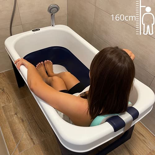 CRS faltbare Badewanne für Kinder & Erwachsene mit Kissen mit 121cm Länge | Ideal für kleine Badezimmer klappbare mobile Badewanne | foldable bathtub | tragbare Klappbadewanne zum Aufstellen Blau - Image 3