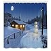 Ambesonne Christmas Shower Curtain, Wooden Rustic Log Cottage Scenery in The Winter Season Warm Moonlight, Cloth Fabric Bathroom Decor Set with Hooks, 69