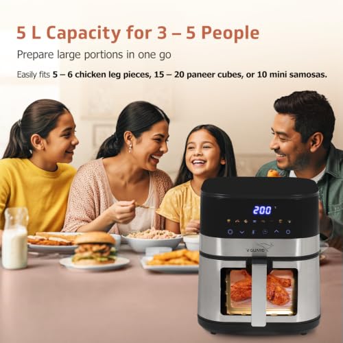 Image of V-Guard Emocia Pro Air Fryer (New Launch) | See-Through Window | 5 L Capacity for 3-5 People | 2 Year Coverage by V-Guard | Healthy Cooking | Touch Panel Control & Digital Display | Air Fryer Oven