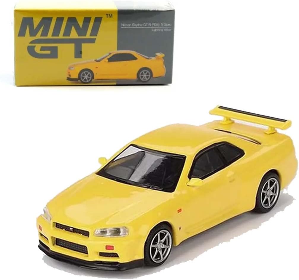 Breatoi Mini GT Die Cast Collectrors Model Cars : (Niss'an Skyline GT-R (R34) V-Spec Lighting Yellow)