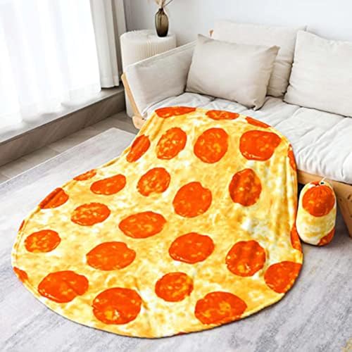 Image of Bnuitland 90 Inches Pizza Funny Blanket, 300 GSM Double Sided Giant Funny Novelty Realistic Food Blanket with Pouch for Adults and Kids, Super Soft Flannel Throw