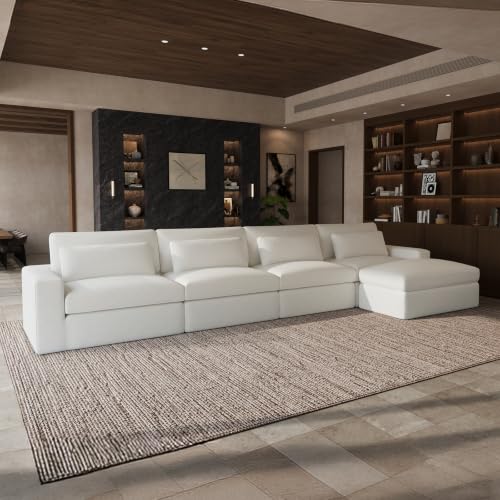 Image of Novilla 181 inch Deep Seat Modular Sectional Sofa, Removable Washable Covers, L Shape 5 Seater Cloud Couch with Lumbar Pillows, Chenille Boneless Sectional Couch Beige, No Assembly Required