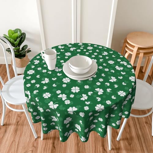 Image of St Patricks Day Tablecloth 60x60 Inch Round Shamrock Table Cover Waterproof Wipeable for Kitchen Restaurant Home Parties Holiday Party Decor