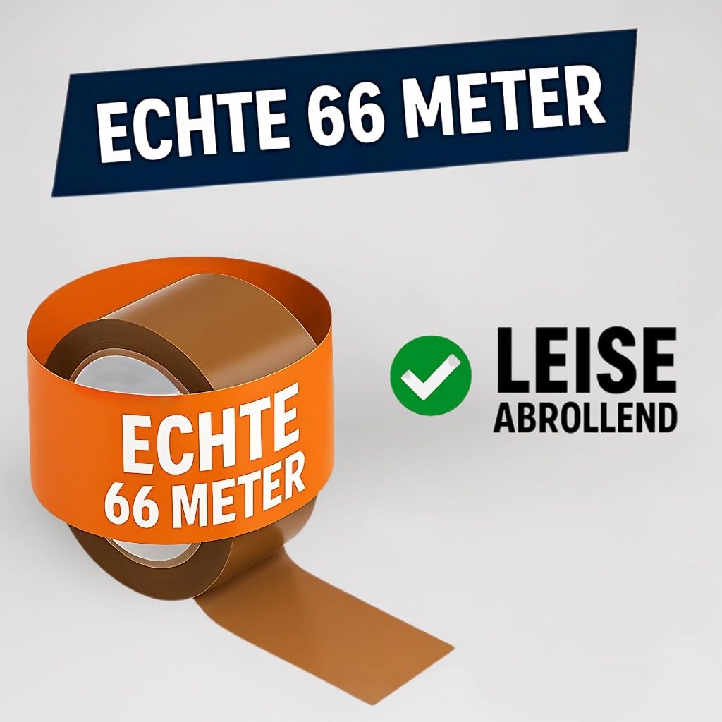 Toneco Klebeband - EXTRA STARK 56μ - LEISE ABROLLEND - Geruchlos & Geräuscharm - Paketband, Verpackungsband zum Verpacken von Paketen und Versandschachteln - BRAUN - 6 Rollen je 66 m (6) (36)