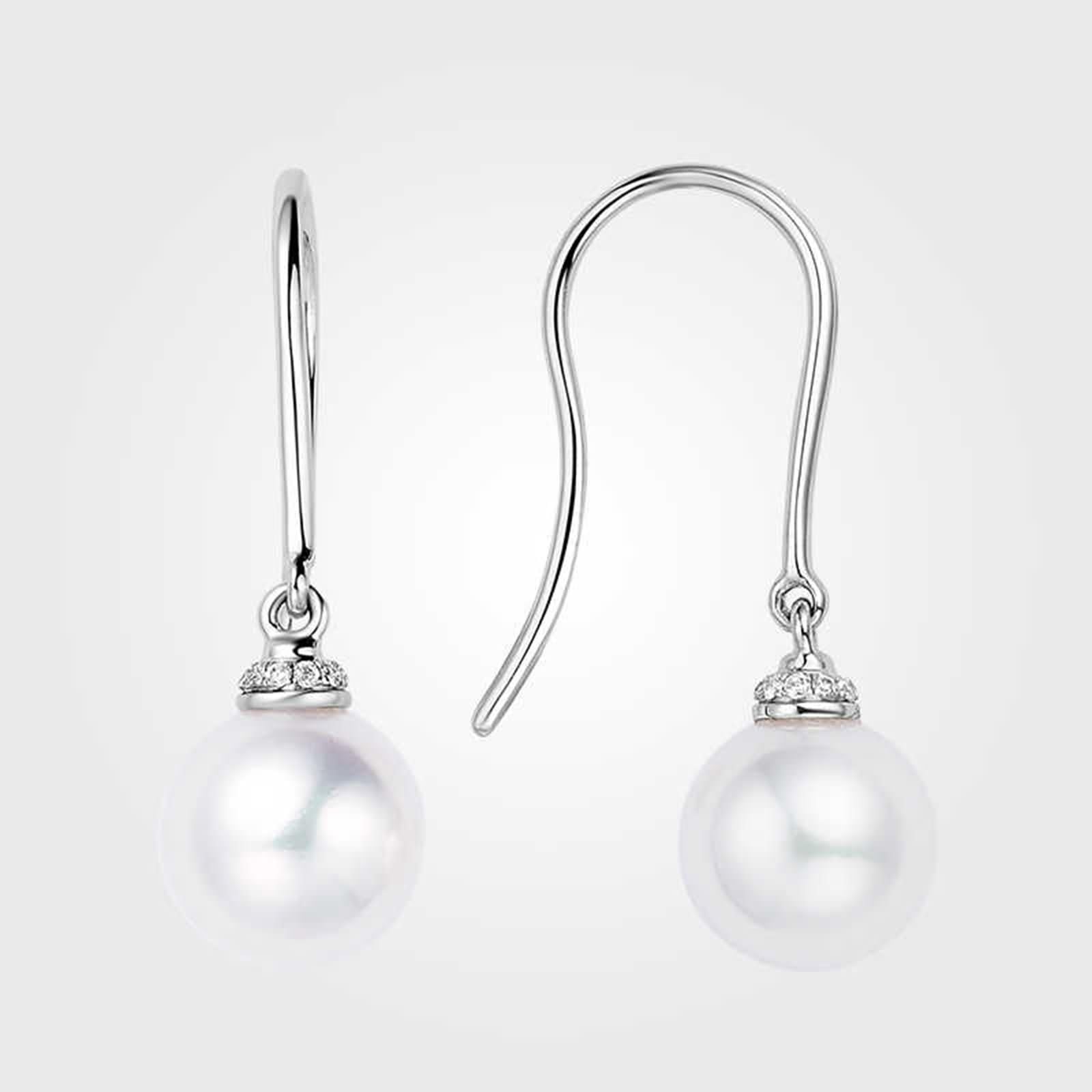 Kolczyki damskie 9K / 14K / 18 Kt 750 Białe złoto, 7,5-8 mm Perła 0,05-8 mm Diament, Kolczyki damskie Srebrne