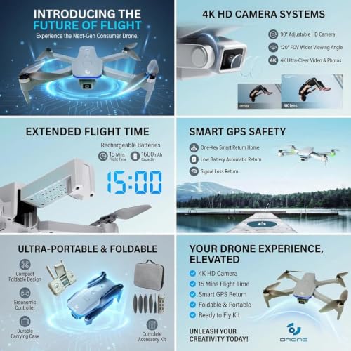 Image of GPS Drone with 4K Camera for Adults DG600C RC Quadcopter with Auto Return Follow Me Gesture Control, Point of Interest, Waypoints, Headless Mode, 2 Batteries